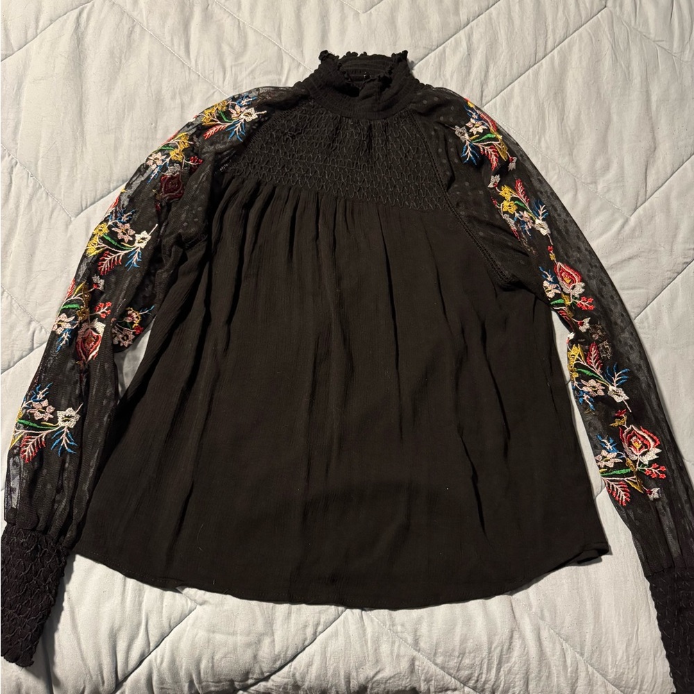 Embroidered Black Women's Top